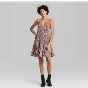 Wild Fable Women's Berry Floral Sleeveless Trapeze Swing Dress size Xs